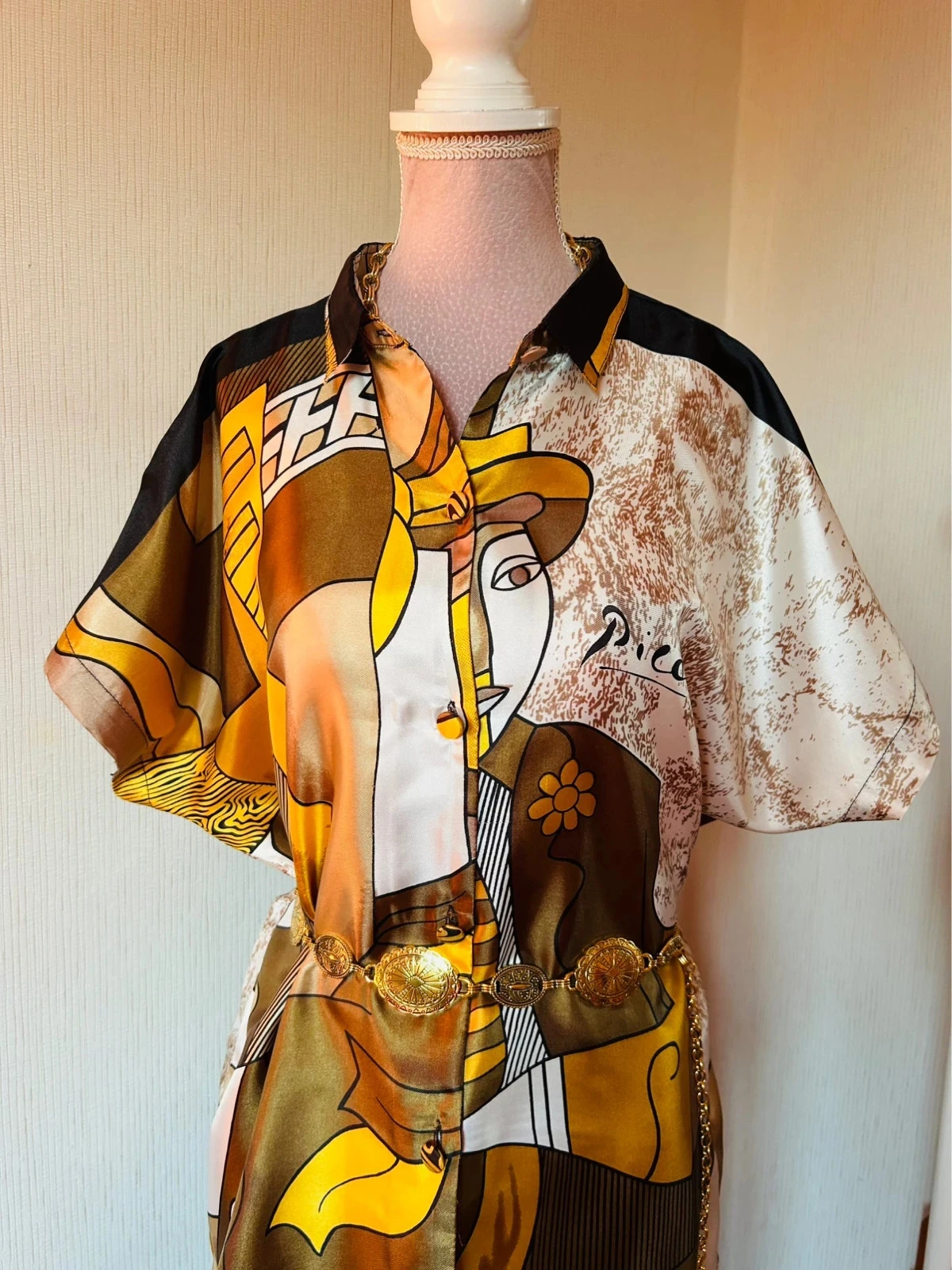 🌿🎨Picasso Inspired Vintage 90s Boho Statement Artwear Shirt Artistic Cubism 38/40🌿🎨 – photo 13